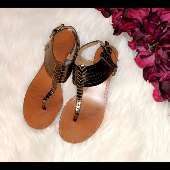 COACH Metallic Bronze India Wedge Sandals - Picture 2 of 6